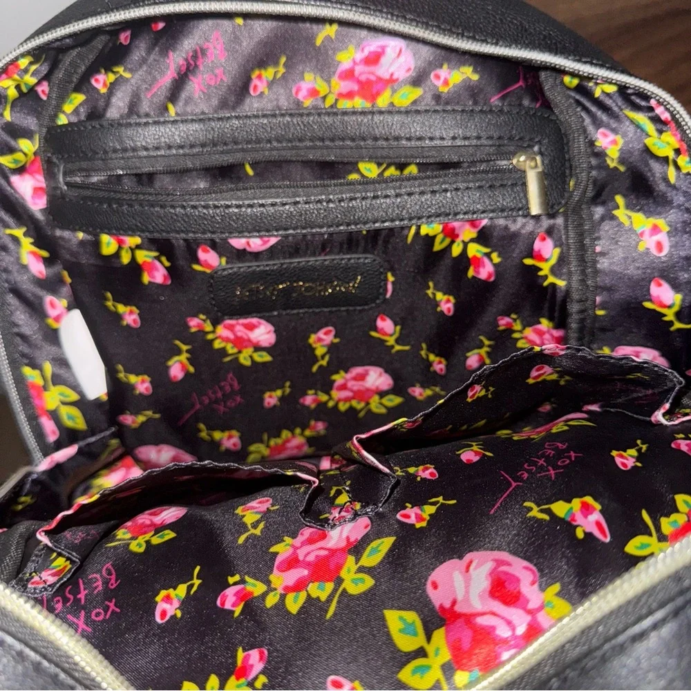 Betsey Johnson Embossed Skull Pink And Black Mini Backpack Whimsy Goth